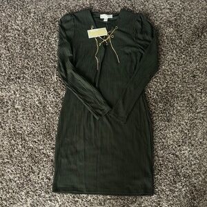 Michael Kors Dark Green Ribbed Mini Dress
